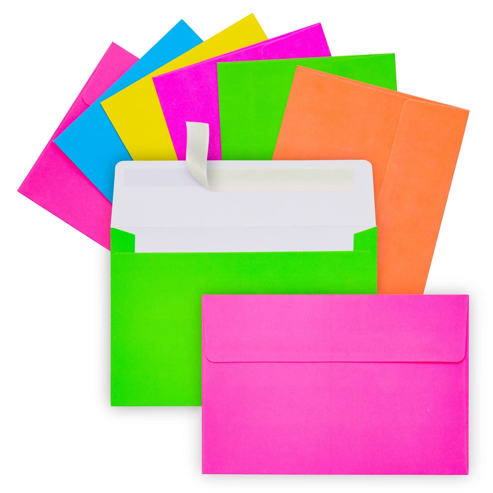Photo 1 of Paper Junkie 112 Pack Bright Neon Colored Envelopes with Self-Adhesive, Bulk Set for 4x6 Invitations, Greeting Cards, Birthday, Baby Shower (A6 Cards and Envelopes)