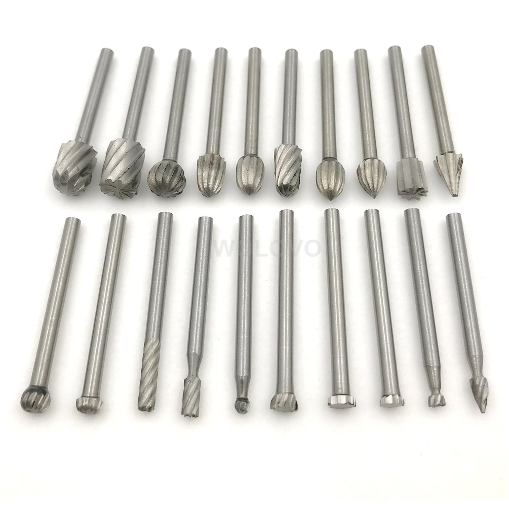 20pcs Tungsten Carbide Rotary Burr Set with 3mm Shank for DIY Woodworking, Carving, Engraving, Drilling