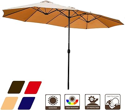 Blue Lokatse Home 15 Ft Double Sided Outdoor Umbrella Rectangular Large With Crank For Patio Shade Outside Deck Or Pool Umbrellas