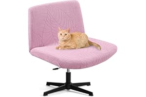 Fuloon Criss Cross Chair Cover, Stretchable, Solid Jacquard, Suited for Armless/Office/Desk/Mid Back Wide Seat/Computer/Task/Vanity/Accent Chair (Leaves -Shaped Jacquard, Pink)