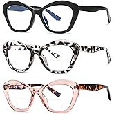 LKEYE Bifocal Reading Glasses for Women Designer Cat Eye Oversized Frame Blue Light Blocking Readers Oprah Stylish Eyewear