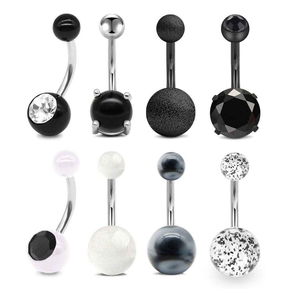 incaton Black Belly Button Rings Clear Diamond CZ 14 Gauge Surgical Steel Navel Barbell Body Jewellery Piercing for Women Girls