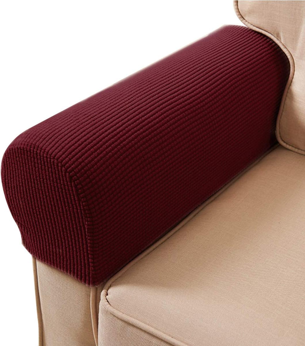 Maibtkey Arm Rest Covers Set Pack Of 2 Stretch Armchair Arm Covers Soft Sofa Arm Covers Non Slip Furniture Protector Wine Red Amazon Co Uk Garden Outdoors