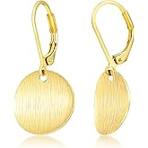 14K Gold Disc Leverback Earrings for Women Gold and Silver Circle Drop Dangle Earrings Jewelry Hypoallergenic Hammered Leverback Dangle Earrings for Gifts