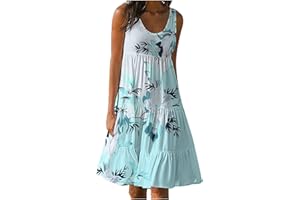LBECLEY Boho Dresses for Women 2024 Summer Crewneck Beach Dress Loose Sleeveless Sundresses Cute Petite Flowy Midi Dress