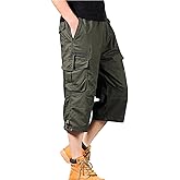 MYMRIN Men's Cargo Shorts 3/4 Relaxed Fit Mens Work Shorts 7 Pockets Cotton Elastic Waist Hiking Shorts