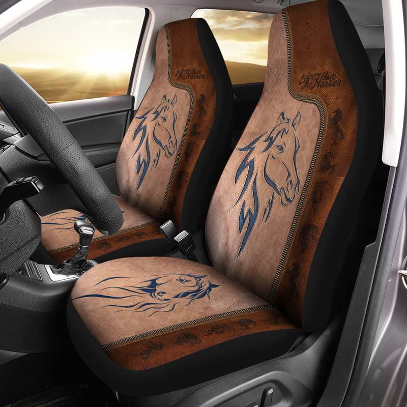 Photo 1 of Bulopur Zipper Leather Horse Print Automobile Seat Cover Sets, Car Accessories Interior Decor Set of 2, Car Seat Protectors for Car, Truck SUVs