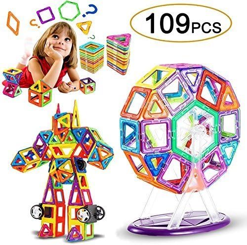 109 Pieces Magnet TilesToy, Magnetic Building Blocks Setsfor Kids Toddler, Creativity Beyond Imagination, Inspirational, Recreational, Educational for Boys Girls