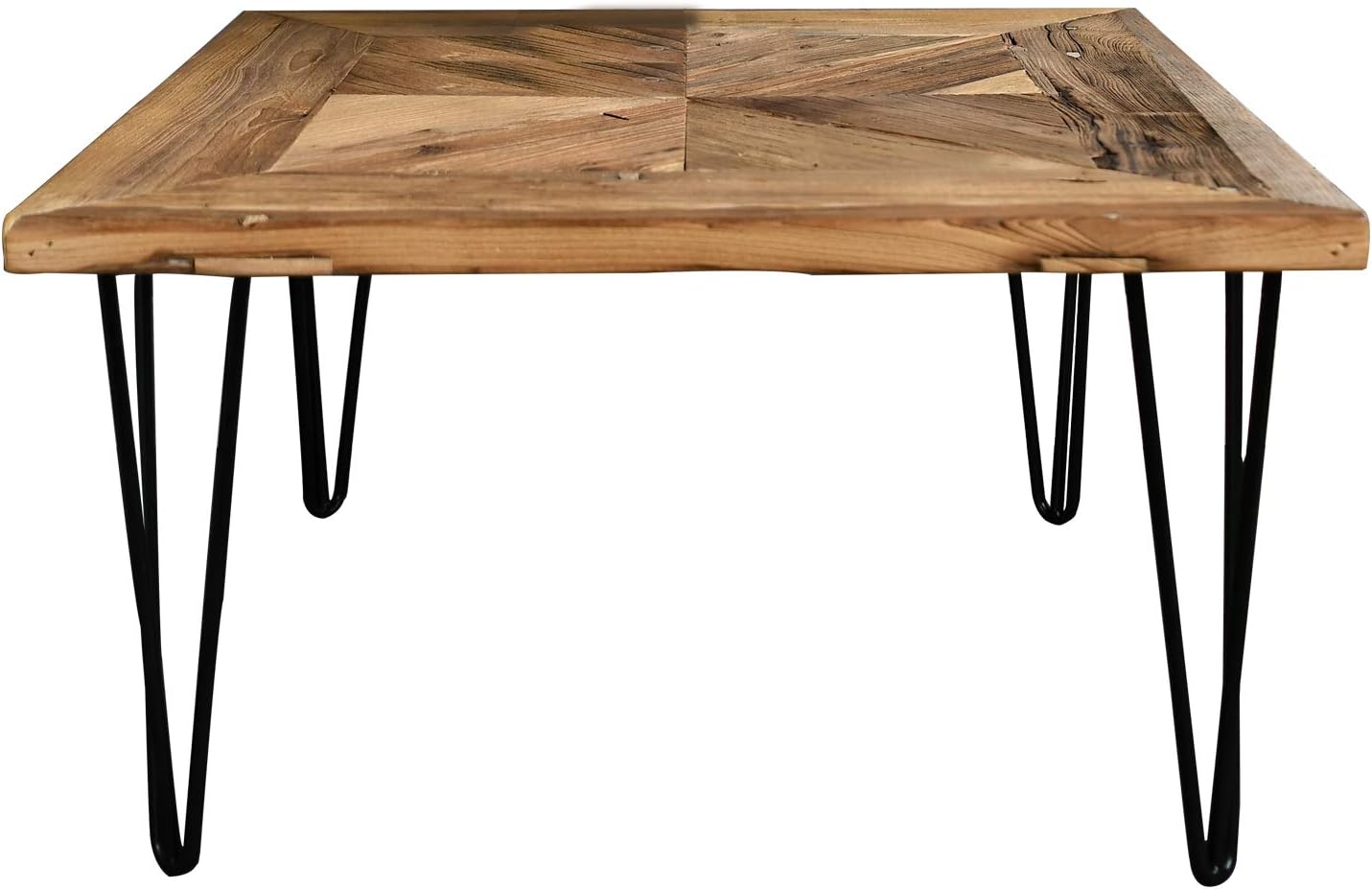 WELLAND Square Old Elm Coffee Table with Metal Stand,Diamond Shape Pattern: Kitchen & Dining