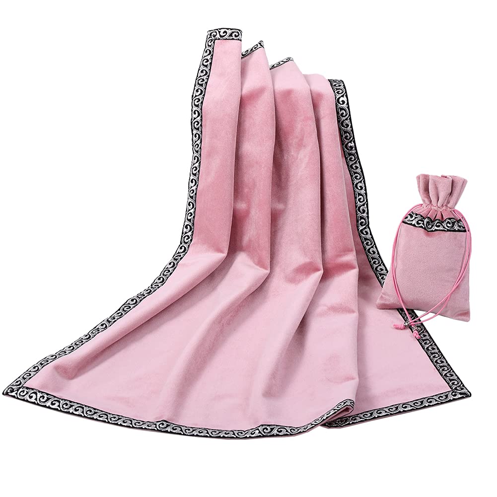 BLESSUME Altar Tarot Tablecloth Divination Wicca Velvet Cloth with Tarot Pouch (Pink)