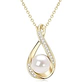 DENGGGUANG Freshwater Pearl Pendant Necklaces for Women, Sterling Silver Infinity Single Pearl Necklace with Shiny Moissanite Wedding Jewelry Gift for Bride Bridesmaid