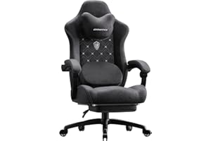 Dowinx Gaming Chair with Heated Massage Lumbar Support,Big and Tall Fabric Gaming Chairs for Adults with Footrest, Ergonomic Computer Game Chair with Poket Spring Cushions, 350lbs, Black