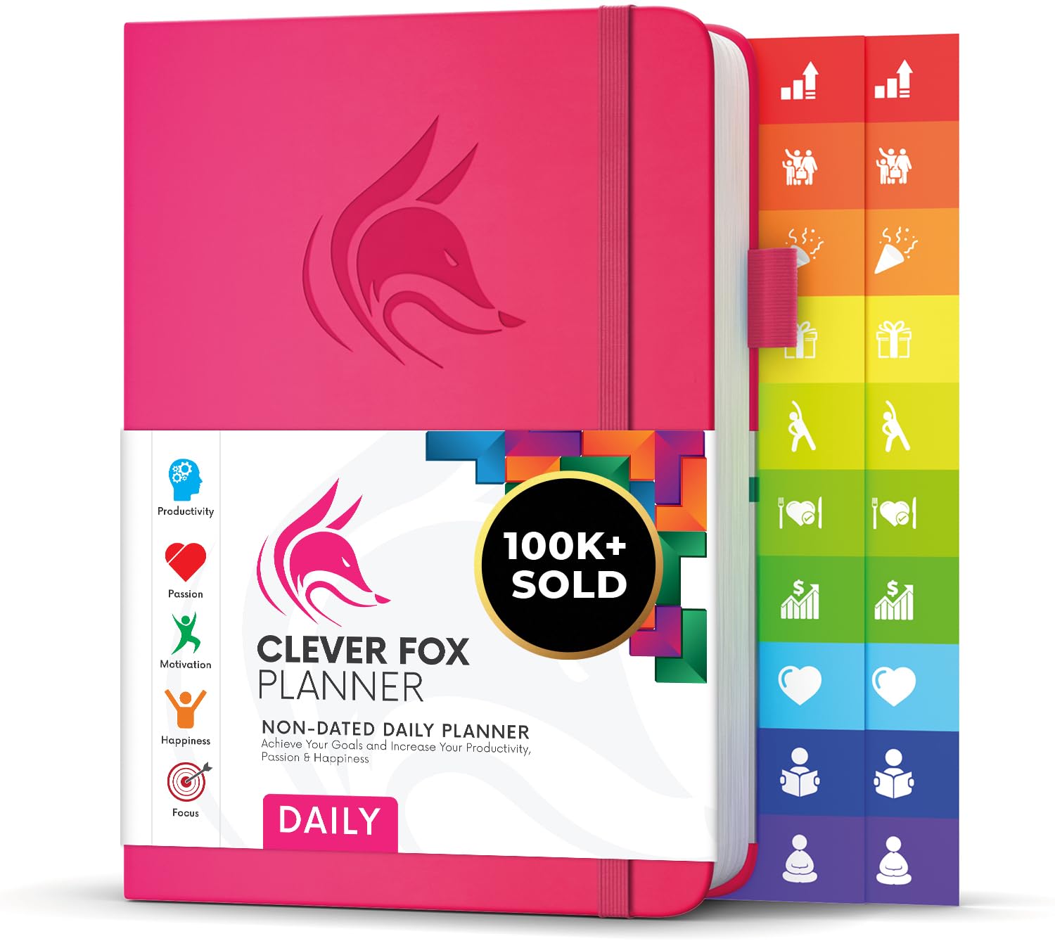 Clever Fox Planner – Best Agenda & Daily Calendar to Boost Productivity & Hit Your Goals – Gratitude Journal Personal Organizer – 14.5x21cm, Lasts 6 Months, Undated, Hot Pink