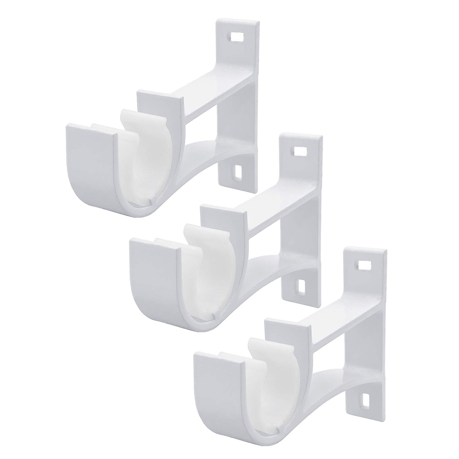 Set of 3 Curtain Pole Brackets, Heavy Duty Curtain Pole Holder Rail Brackets 25-28mm Curtain Rod Bracket, White