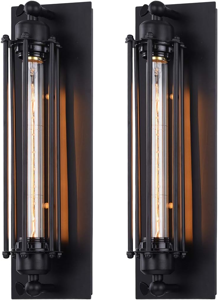 Pauwer Industrial Wall Sconces Set Of 2 Wire Cage Wall Sconce Lamps Vintage Edison Wall Light Fixtures 17 32 X 5 12 Pack Of 2 17 32 X 5 12 Pack Of 2 Black Amazon Co Uk Lighting