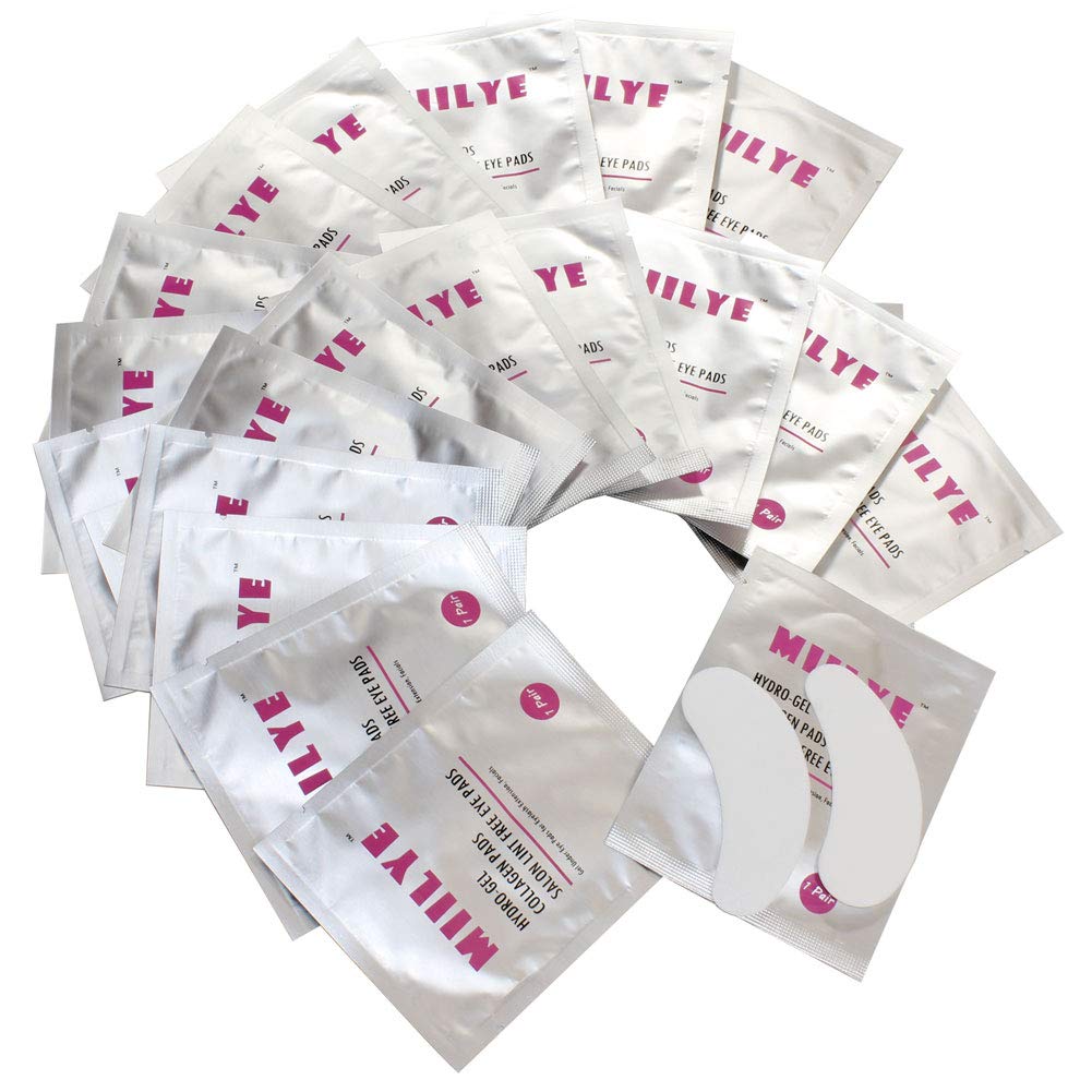MIILYE Lint Free Undereye Gel Pads with Smooth Front Side and Collagen Back Side Eye Patches For Pro Salon and Individual Lash Eyelash Extension, Facials (Pack of 20 Pairs)