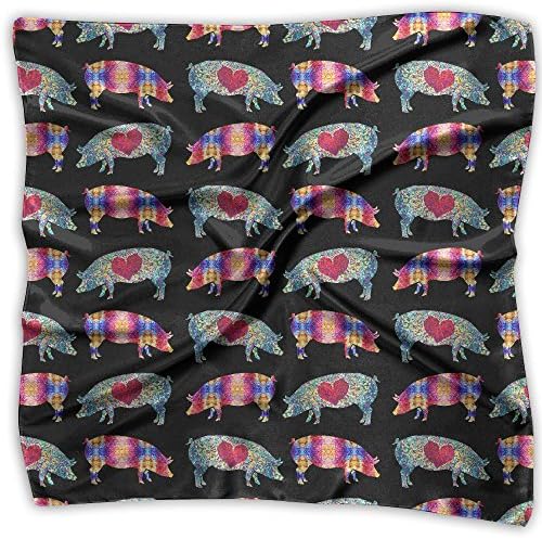 Kawaii Red Heart Pig Women's Fashion Print Square Scarf Neckerchief Headdress M
