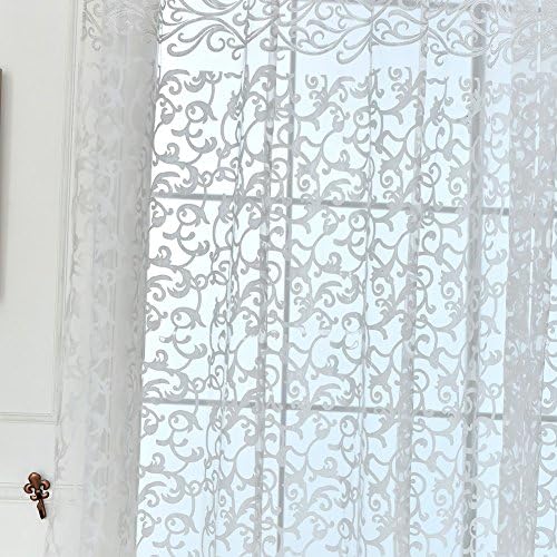 LADEY Solid Sheer Window Curtains Voile Panels Jacquard Blossom Offset Printing Hook Finished Products (One Pair,"39.37"×“78.74")