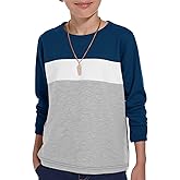 Haloumoning Boys Long Sleeve Shirts Kids Fashion Fall Tops Crewneck Color Block Tees 5-14Y