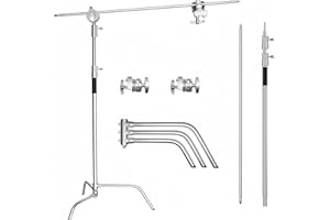 Noliven C Stand Light Stand with Boom Arm, 100% Stainless Steel, Max Height 11ft/335cm, Photography Light Stand with 4ft/128c