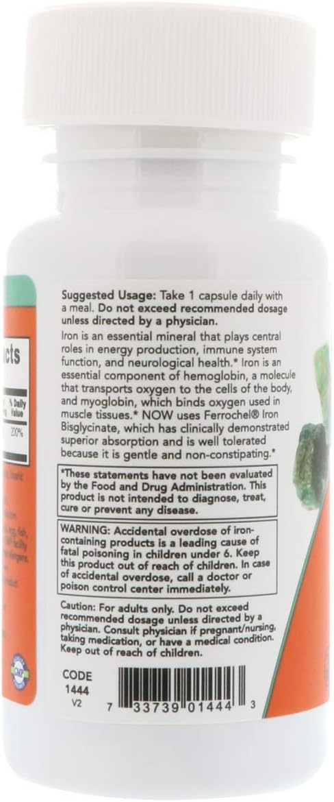 NOW Supplements, Iron 36 mg, Double Strength, Non-Constipating, Essential Mineral, 90 Veg Capsules: Health & Personal Care