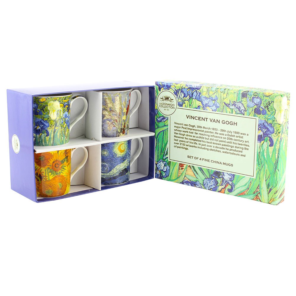 Leonardo Collection Porcelain Van Gogh Mugs Set of 4, 4 Count (Pack of 1), 330 milliliters