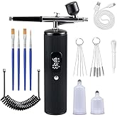 48PSI High-Pressure Airbrush Kit with Compressor, 0.3mm Nozzle & 4000mAh Battery - Handheld Portable Spray Gun for Nail Art, Makeup, Painting, Graffiti, Cake Decorating,Model Coloring (Black)