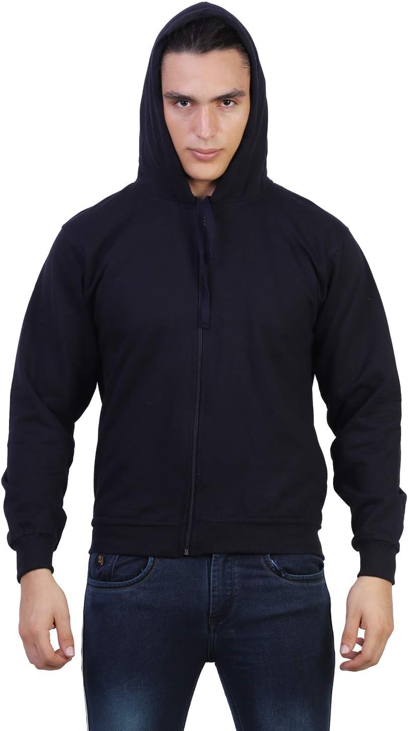 Men's Cotton Full Plain Hoodie Jacket