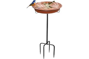 YALINKA 28In Freestanding Birdbaths Bowl Outdoor, Free Standing Garden Bird Bath Bird Feeder Bowl with Metal Stake, Detachable Decoration Spa Birdfeeder for Garden Patio Yard Lawn, 4 Spiky Feet (Brown)