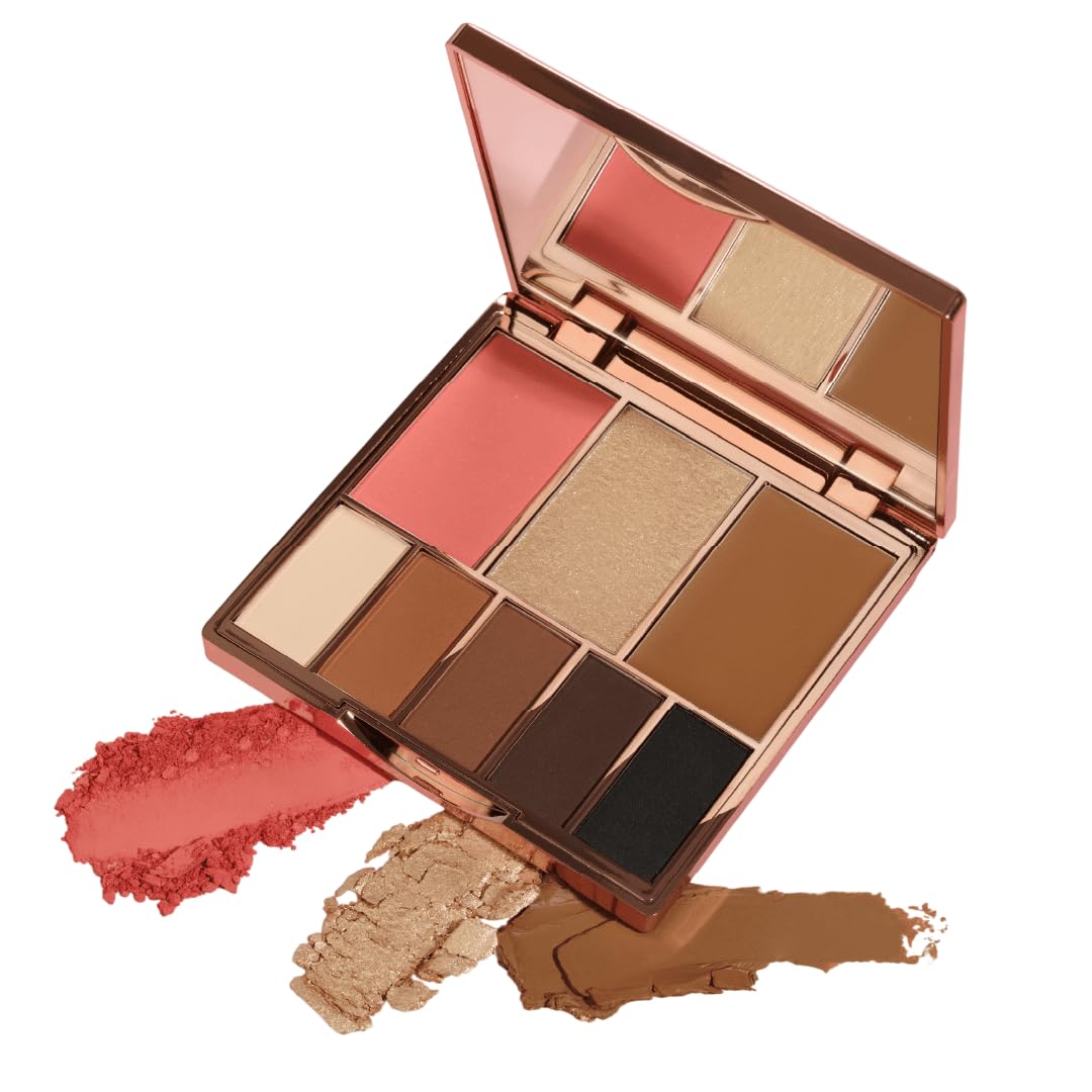Bellamianta Face & Eye Palette The All in One, Highlighter, Bronzer, Eyeshadow Shades, Blusher, Cream & Powder Formulas, Compact Case & Mirror