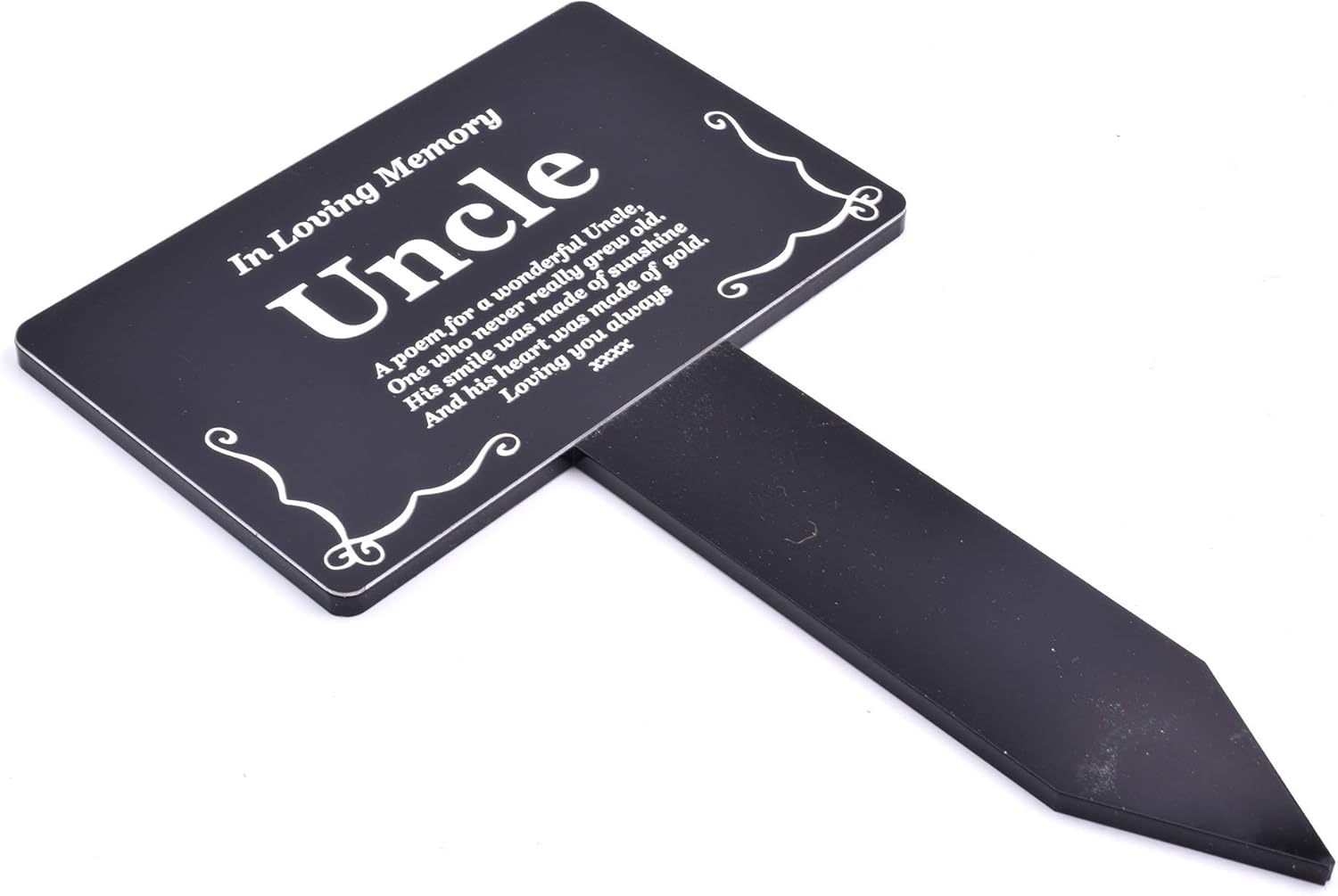 Uncle Memorial Plaque with Stake, Black & White Acrylic, Outdoor Waterproof Grave Marker, Garden Tribute, 142 x 242 mm - Image 3