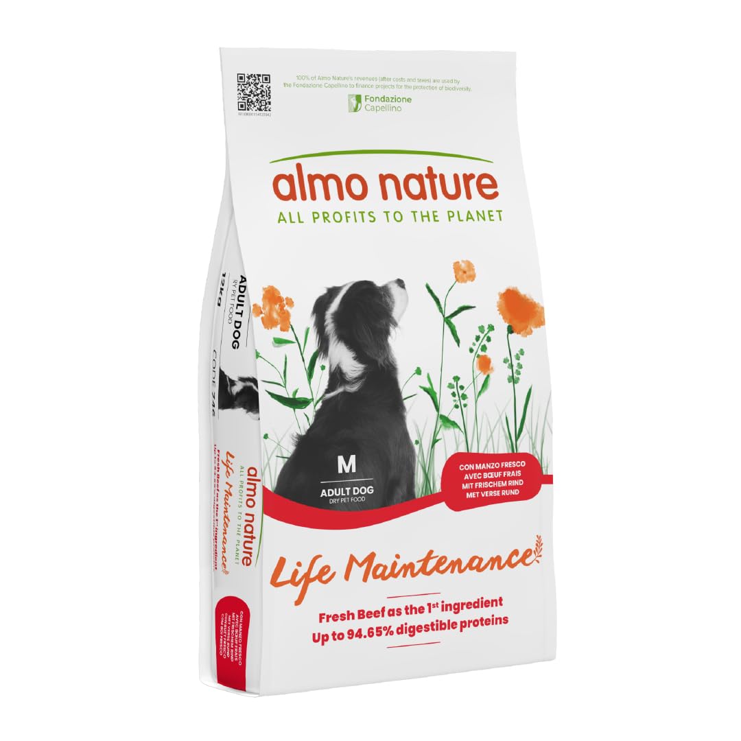 Almo Nature Life Maintenance Dry Dog Food M Beef 12 kg – Complete Kibble for Adult Medium Breed Dogs