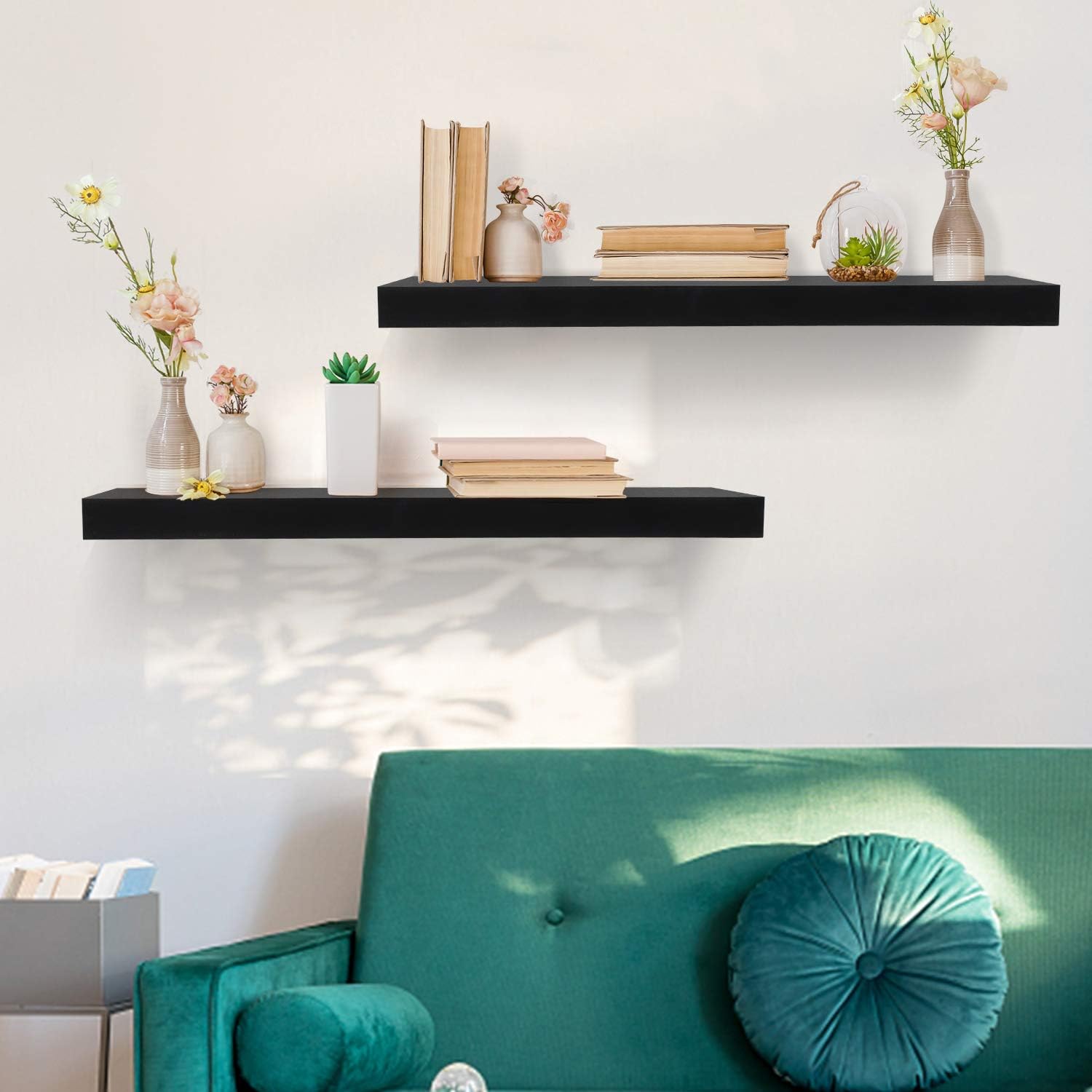 STOREMIC Floating Shelves Black Shelves 60cm, Set of 2 Shelves Easy to Install - Image 4