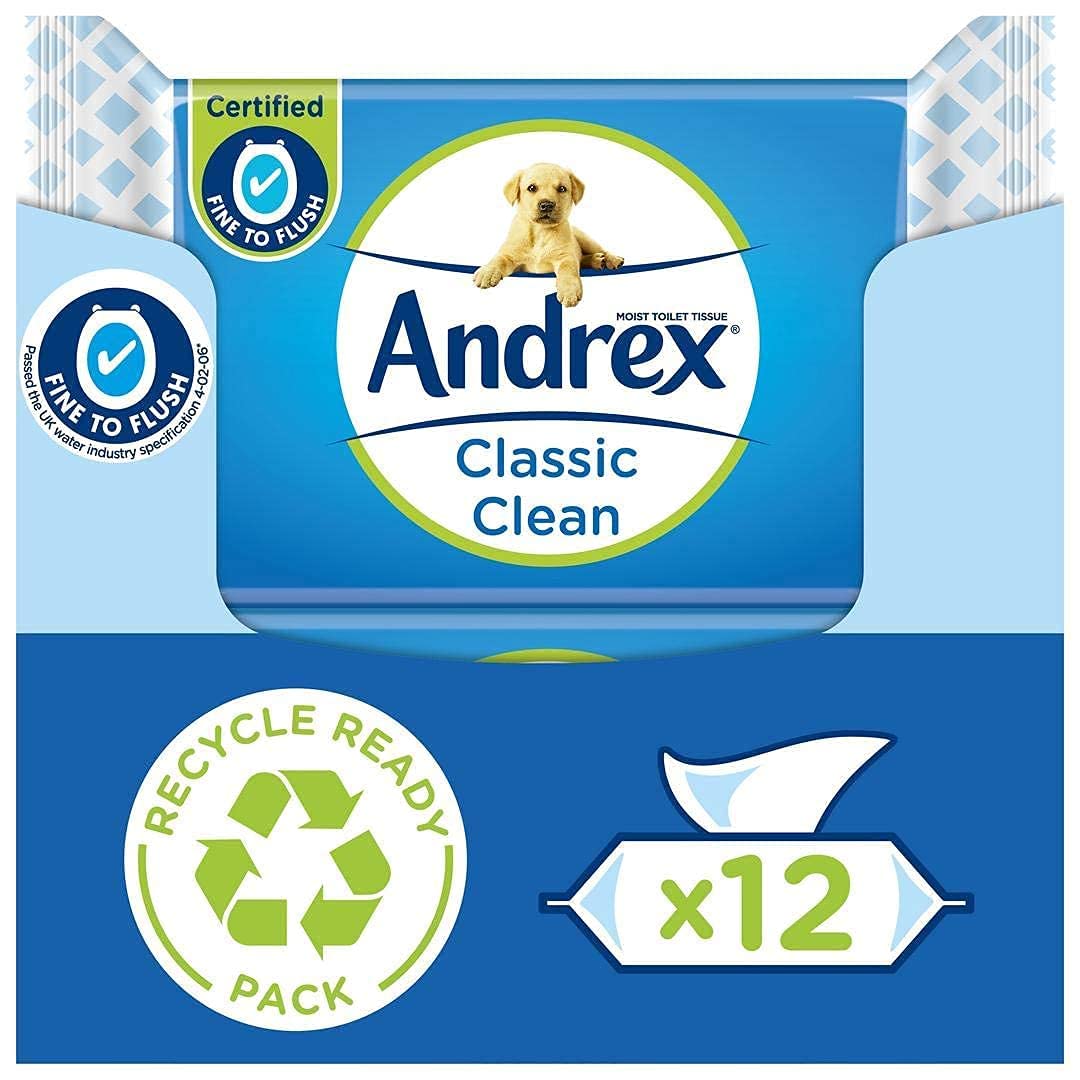 Andrex Ultimate Fresh Washlets, 12 Packs - Gentle, Biodegradable, Flushable Toilet Wipes for Everyday Hygiene, Use with Regular Toilet Roll for a Shower Fresh Clean