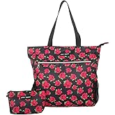 Betsey Johnson 15.6 Inch Zipper Beach Tote Bag Lightweight Large Durable Polyester with Mesh Side Pockets for Gym Work