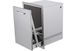 Atatod Pull-Out Trash Drawer Stainless Steel Outdoor Kitchen Trash Drawer Storage for Two 10 Gallon Commercial Wastebaskets (W/handle-17x23x16)