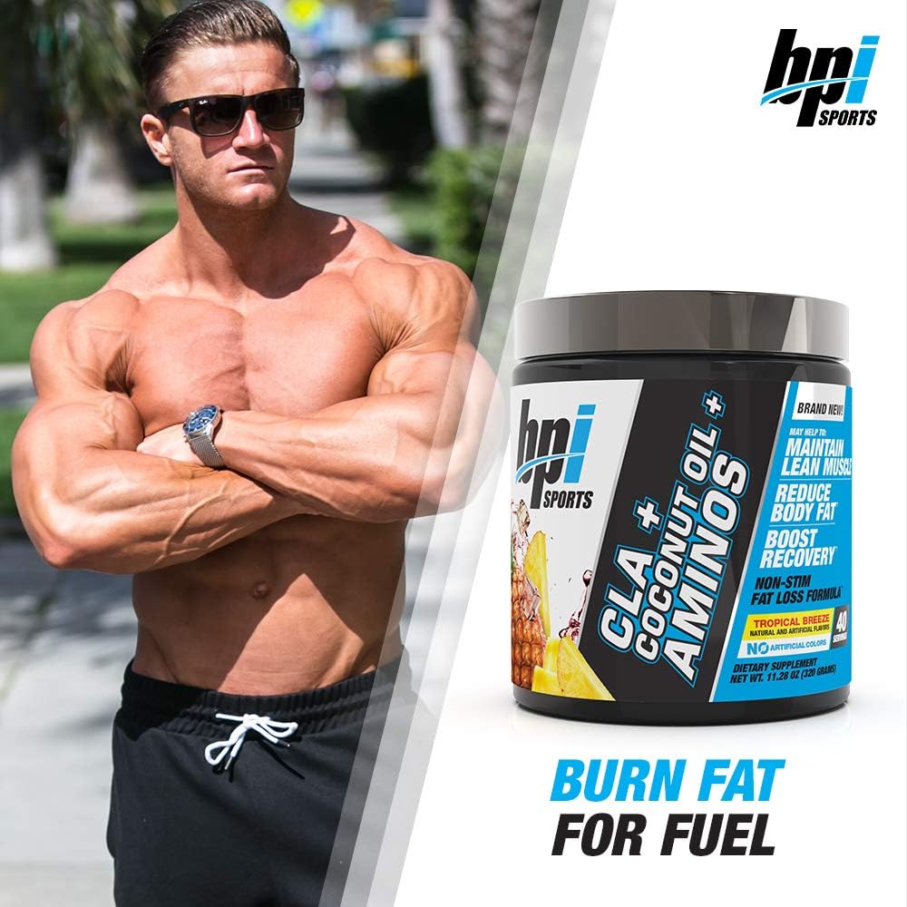 BPI Health CLA + Coconut Oil + Aminos, Non Stimulant Fat Loss Supplement Powder, Tropical Breeze, 40 Servings,11.28oz: Health & Personal Care