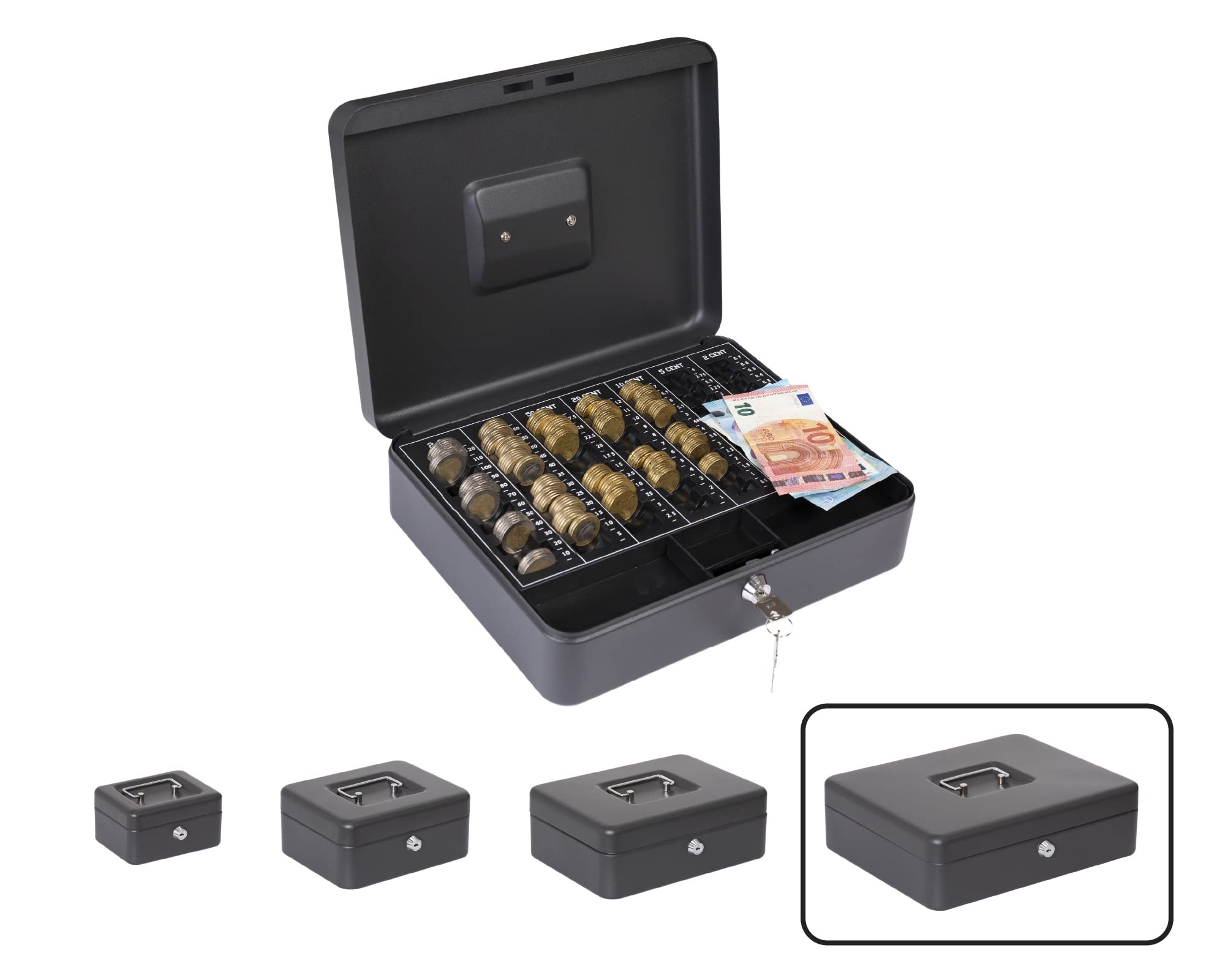 Arregui Elegant C9644-EUR Steel Flow Box with Coin Counter Tray, 30 cm Wide, Box, Black