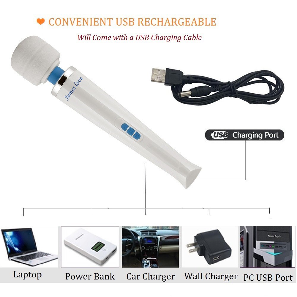 Wand Massager Handheld Wireless and USB Rechargeable with 20 Powerful Vibration Patterns 8 Speeds, James Love Therapy Personal Body Massager for Muscle Aches and Sports Recovery