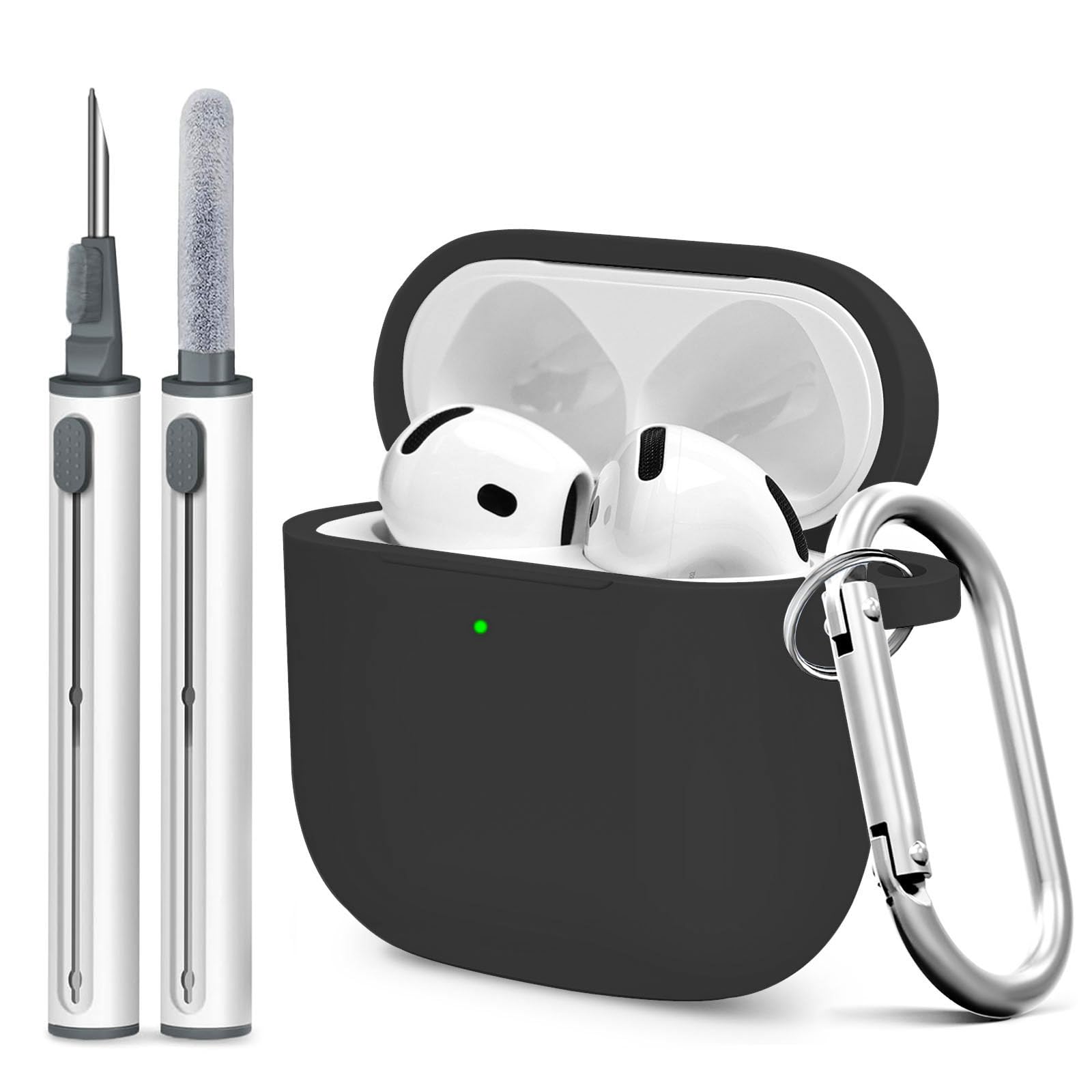 Photo 1 of Woyinger for AirPods 4th Case Cover, Soft Silicone Case with Cleaner Kit, Keychain, Full Protection for Men and Women, Compatible with AirPods 4th Generation (Black)