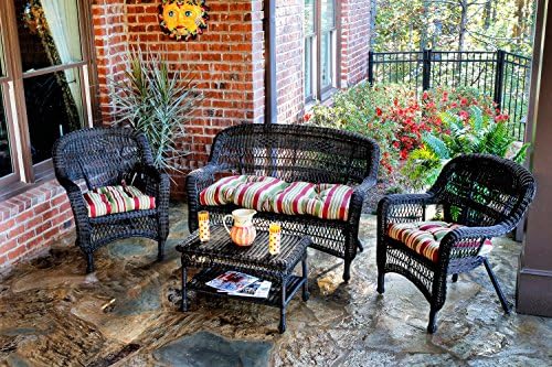 Tortuga Outdoor PS4S-DK RST EASTP 4 Piece Portside Seating Group with Dark Roast Wicker &amp; Eastbay Pompeii Cushions