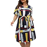 Nemidor Plus Size Casual Dresses for Curvy Women Summer Boho Floral Print Swing Midi Dress with Pockets 14-26