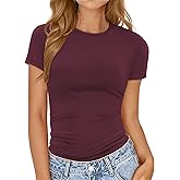 Womens Basic Tees Summer Short Sleeve Shirts Slim Fit Tight T Shirt Going Out Tops