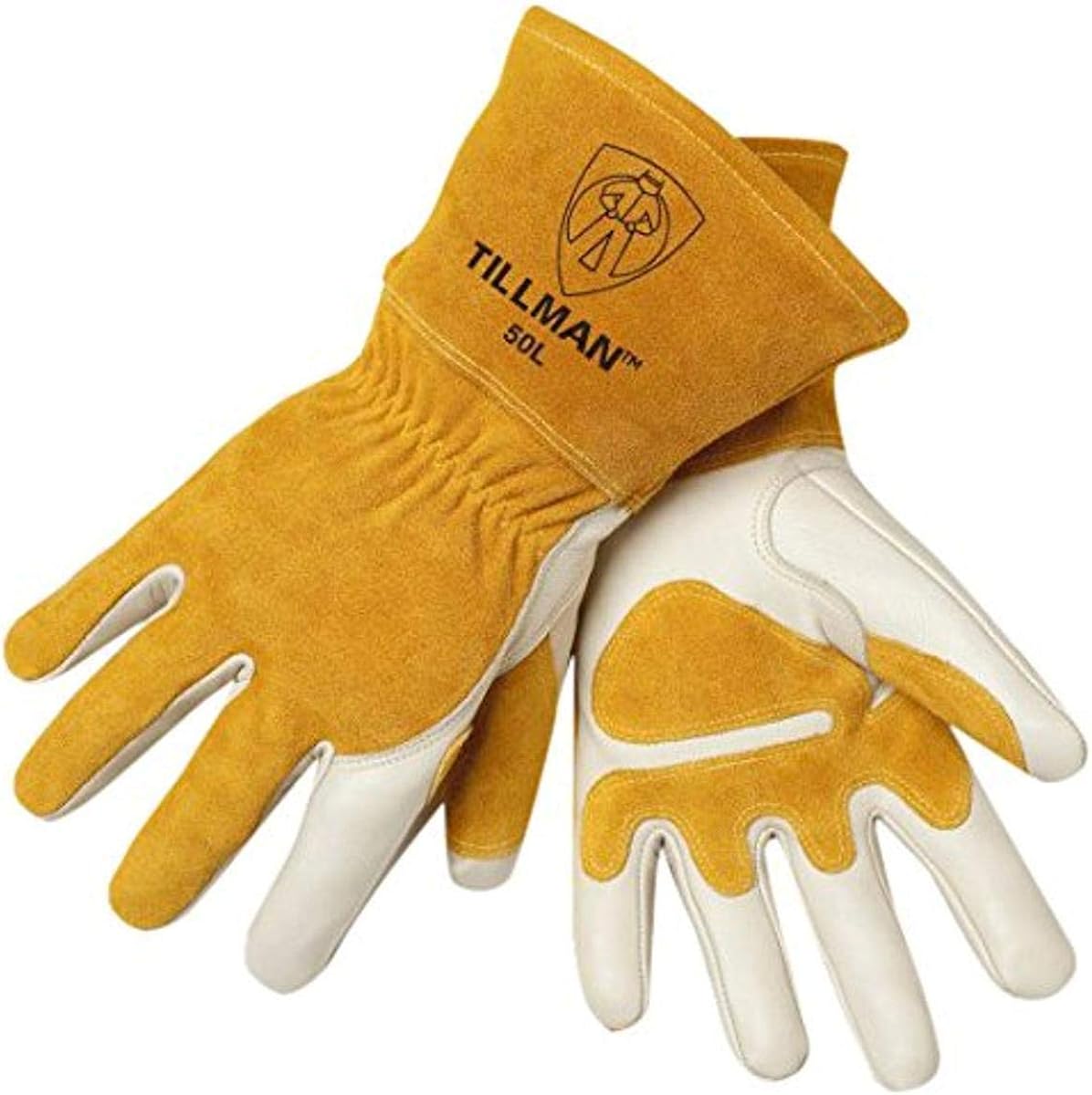 John Tillman Medium 14"" Gold and Pearl Top Grain Split Back Cowhide Fleece Lined MIG Welders Gloves with 4"" Cuff and Kevlar Thread Locking Stitch (Carded)" (50 M): Mig Welding Equipment: Industrial & Scientific