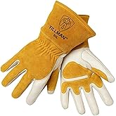 John Tillman Medium 14"" Gold and Pearl Top Grain Split Back Cowhide Fleece Lined MIG Welders Gloves with 4"" Cuff and Kevlar Thread Locking Stitch (Carded)" (50 M)