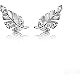 MYHAO Solid 925 Sterling Silver Small Leaf Stud Earrings for Women Teens CZ Leaf Stud Earrings Hypoallergenic