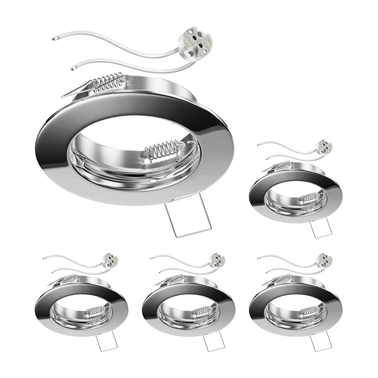 ledscom.de 5 pcs. recessed Ceiling Frame Fere, Round, Glossy Chrome (LED/halogen/MR16/50mm) incl. GU5.3 Socket — image 1