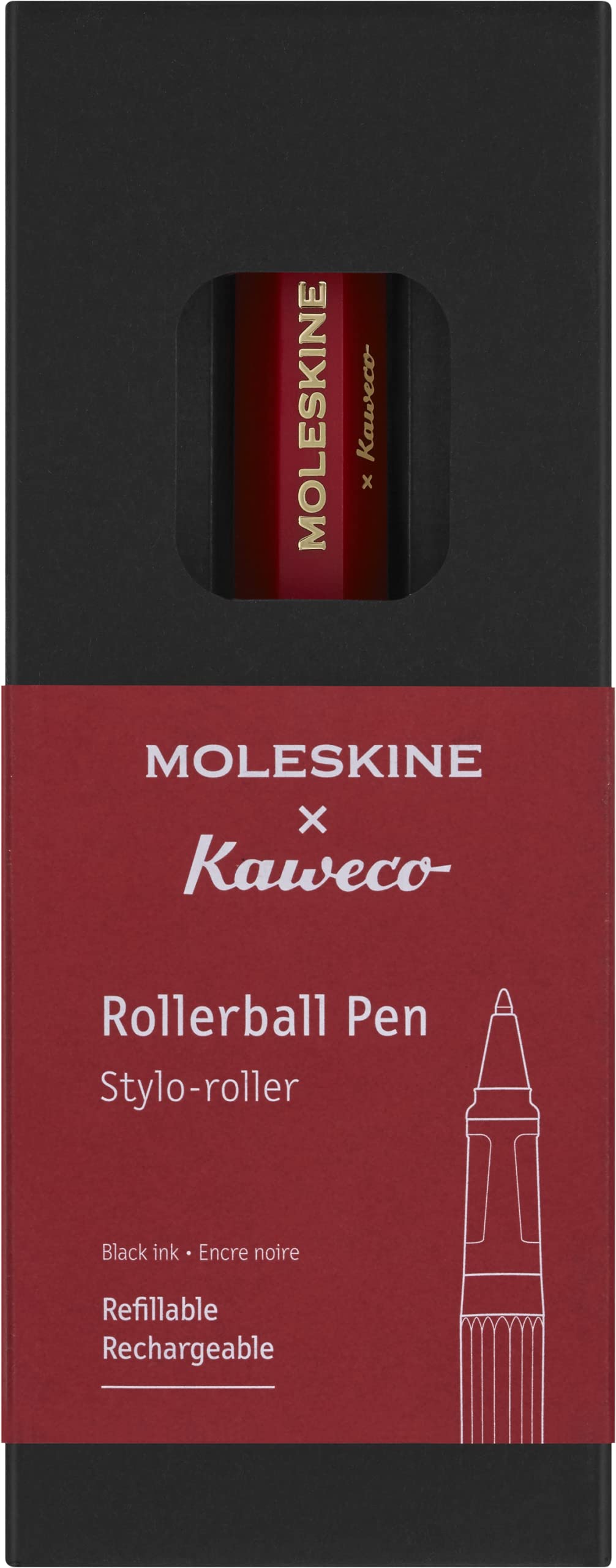 Moleskine x Kaweco Rollerball Refillable Pen in ABS plastic for Writers, Note-takers, Refill 0.7 mm With Black Ink Included, Colour Red