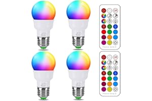 ILC RGB LED Color Changing Light Bulb, 40W Equivalent, 450LM, 2700K Warm White 5W E26 Screw Base RGBW, Flood Light Bulb- 12 Color Choices - Timing Infrared Remote Control (4 Pack)