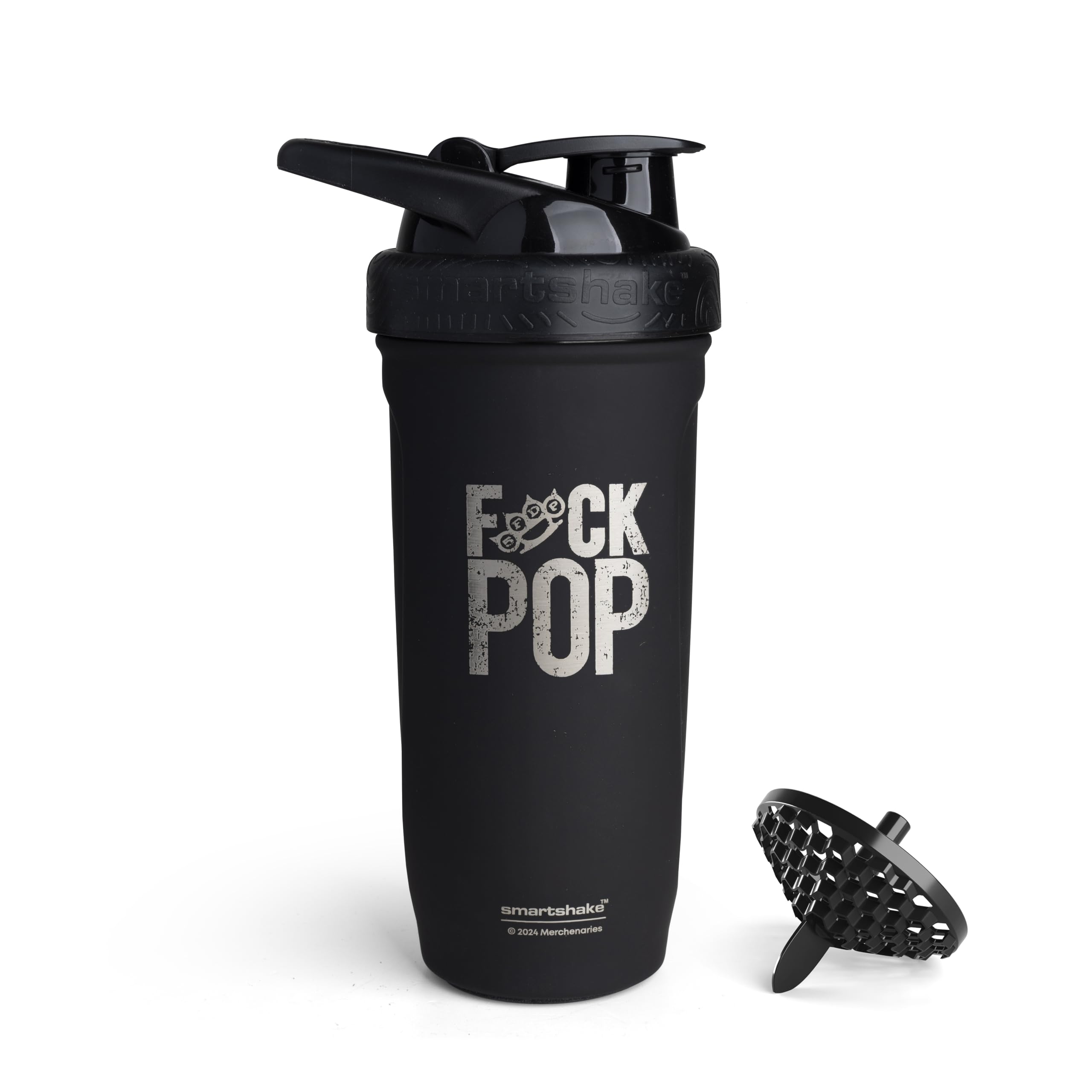 Smartshake Rockband Reforce Stainless Steel Protein Shaker Bottle 900 ml | 30 oz - Leakproof Screw-on Lid - BPA Free - Non Insulated – Unisex - Five Finger Death Punch, FP Logo on Bottle